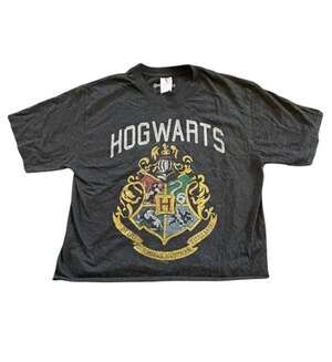 Harry Potter Hogwarts Crest Charcoal Graphic Crop T-Shirt Size S